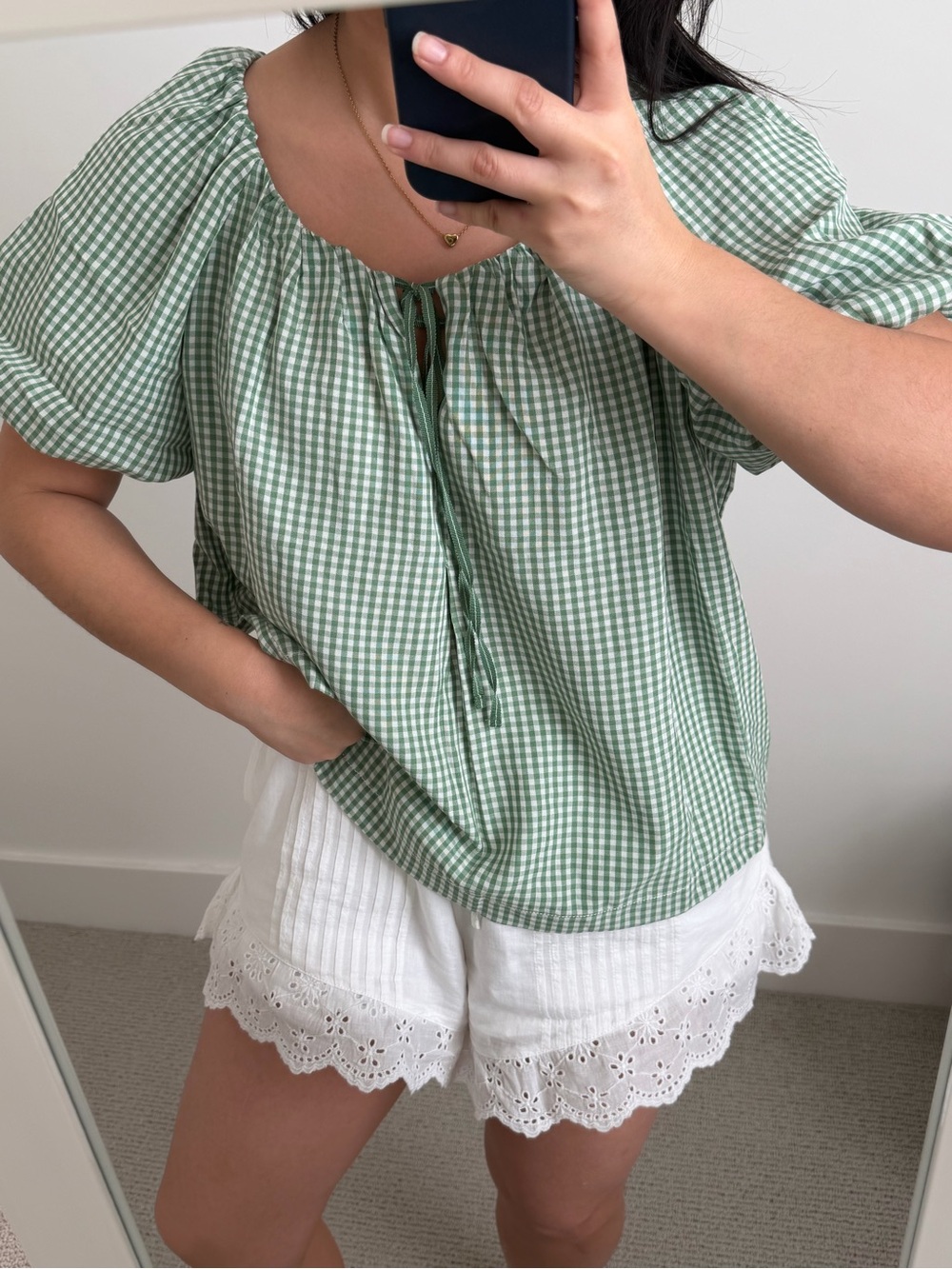 Max Studio Green Gingham Top